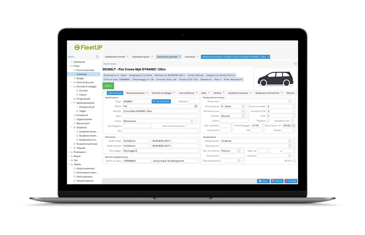 Portale fleet manager - anagrafica veicoli