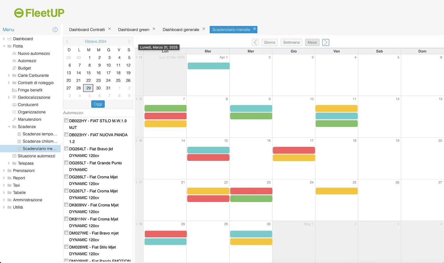 Portale fleet manager - Calendario generale